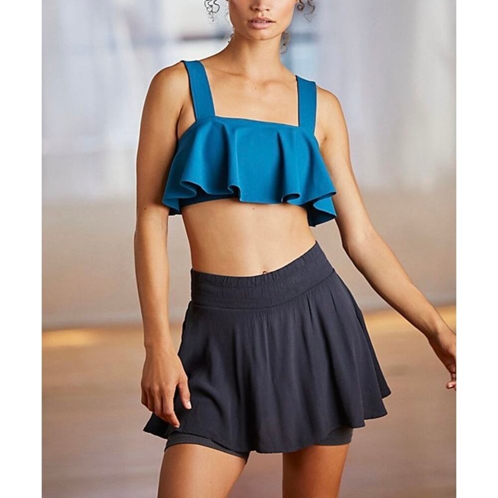 FREE PEOPLE MOVEMENT Flipping Out Crop Top Womens Large Teal Blue Tank Workout